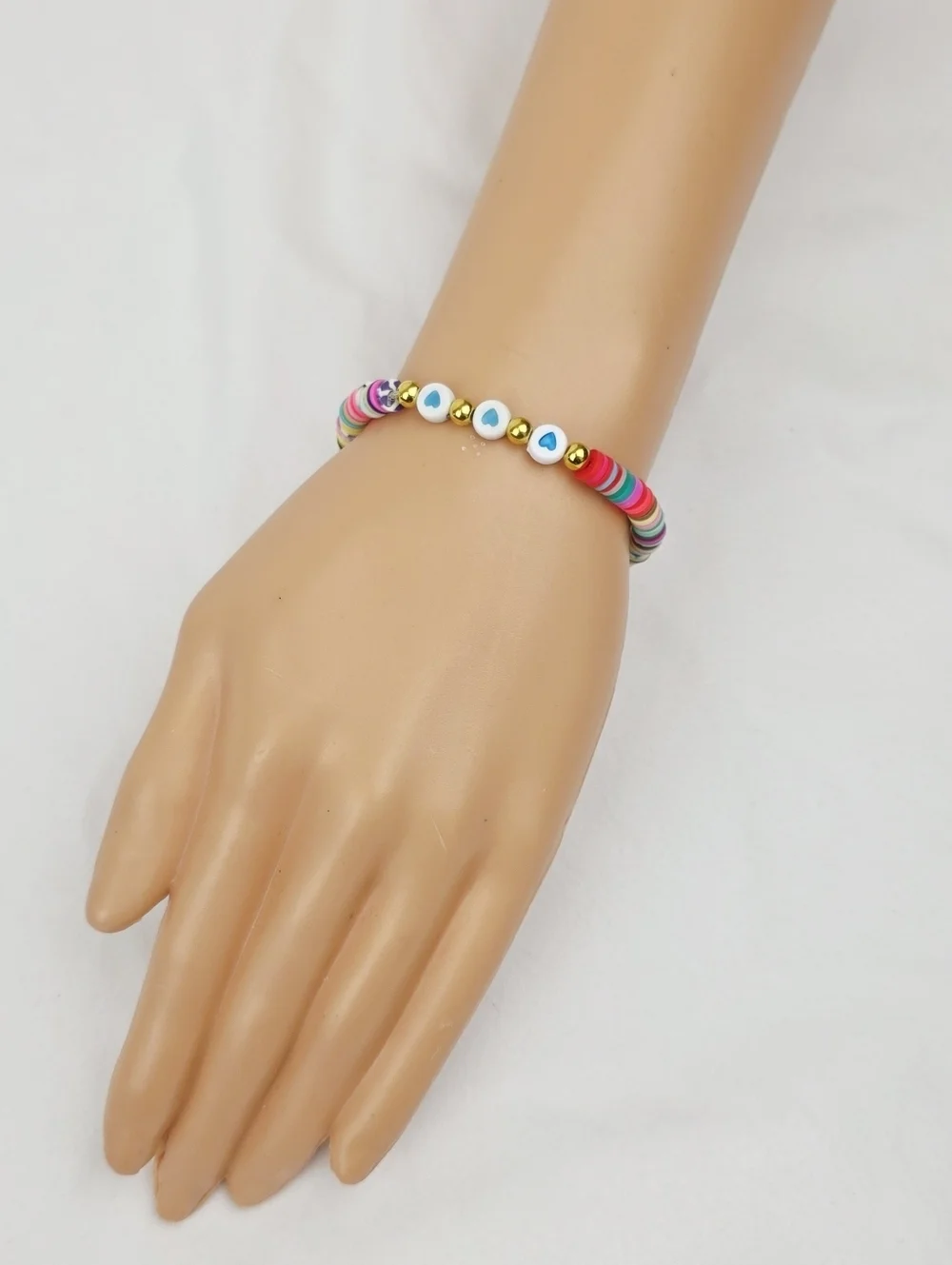 Handmade Clay Bead Multi Color Heart  Bracelet